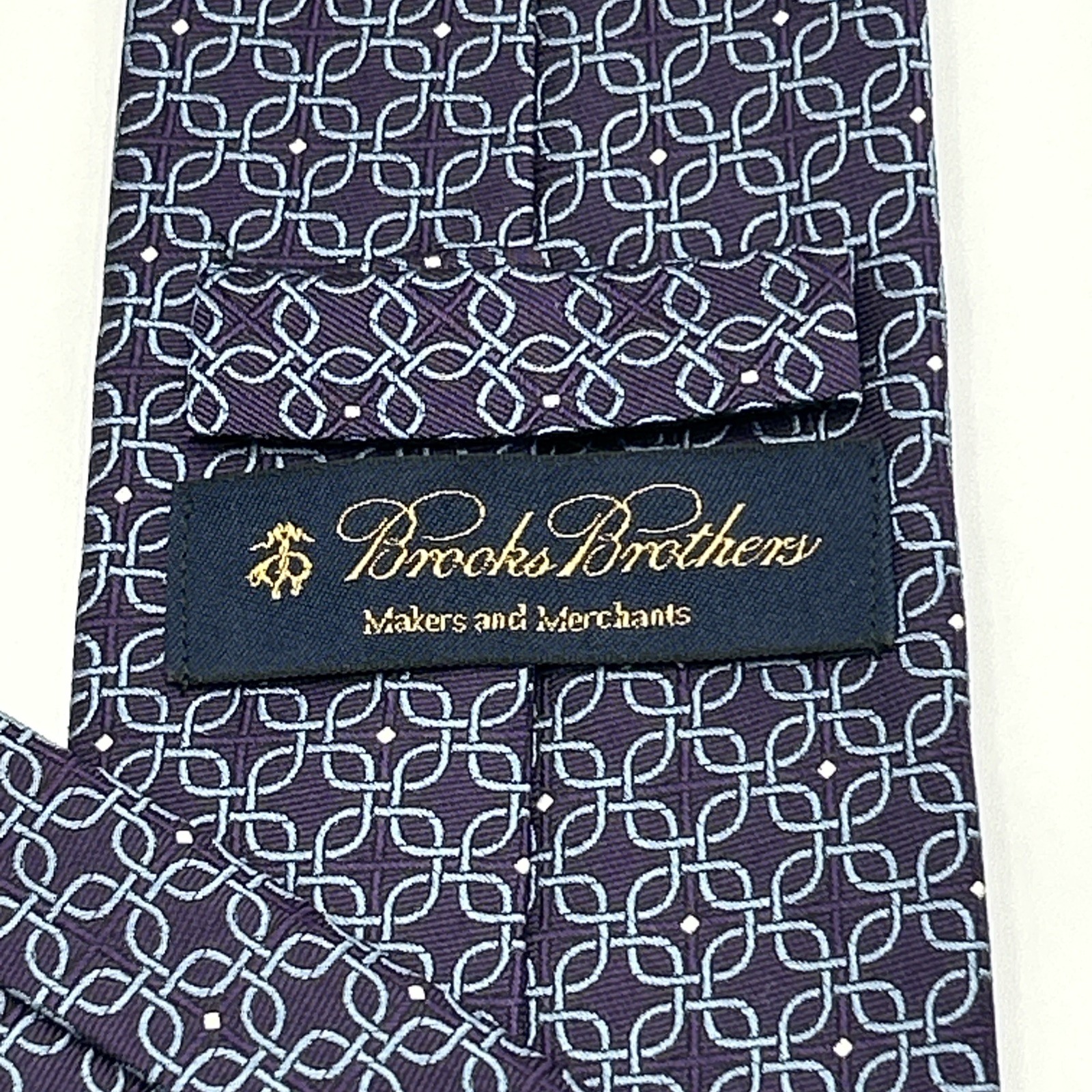 Brooks Brothers Silk Tie Navy Blue White Geometric Preppy 3.25 x 58.25 USA EUC