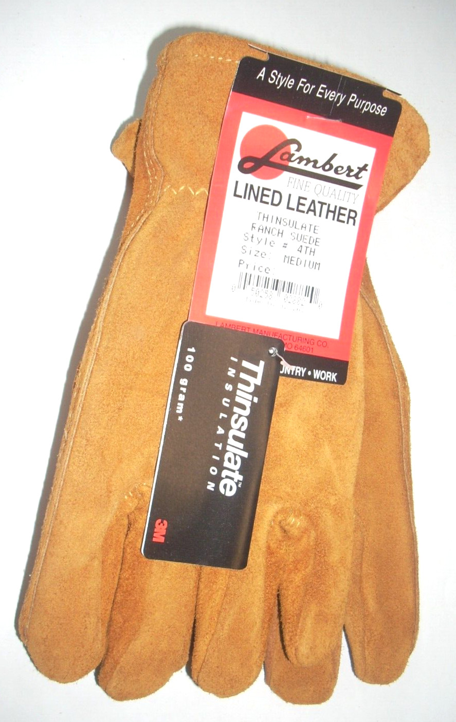 Lambert 4TH Rusty Brown Ranch Suede Leather Gloves Thinsulate Lined Medium USA