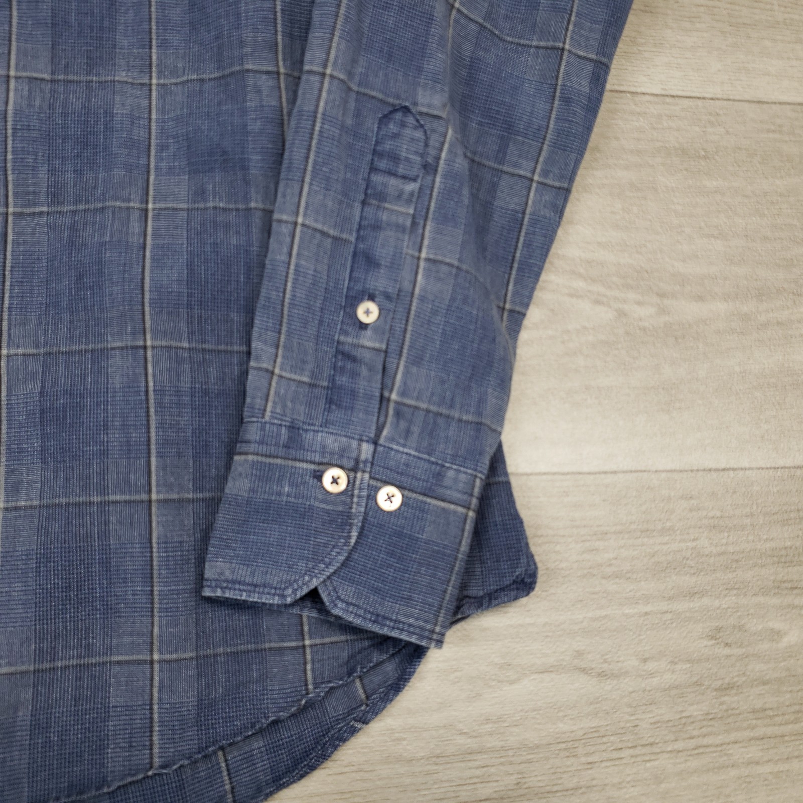 Stenstroms Button Up Shirt Men XL Fitted Blue Plaid Chambray Like Cotton Cutaway
