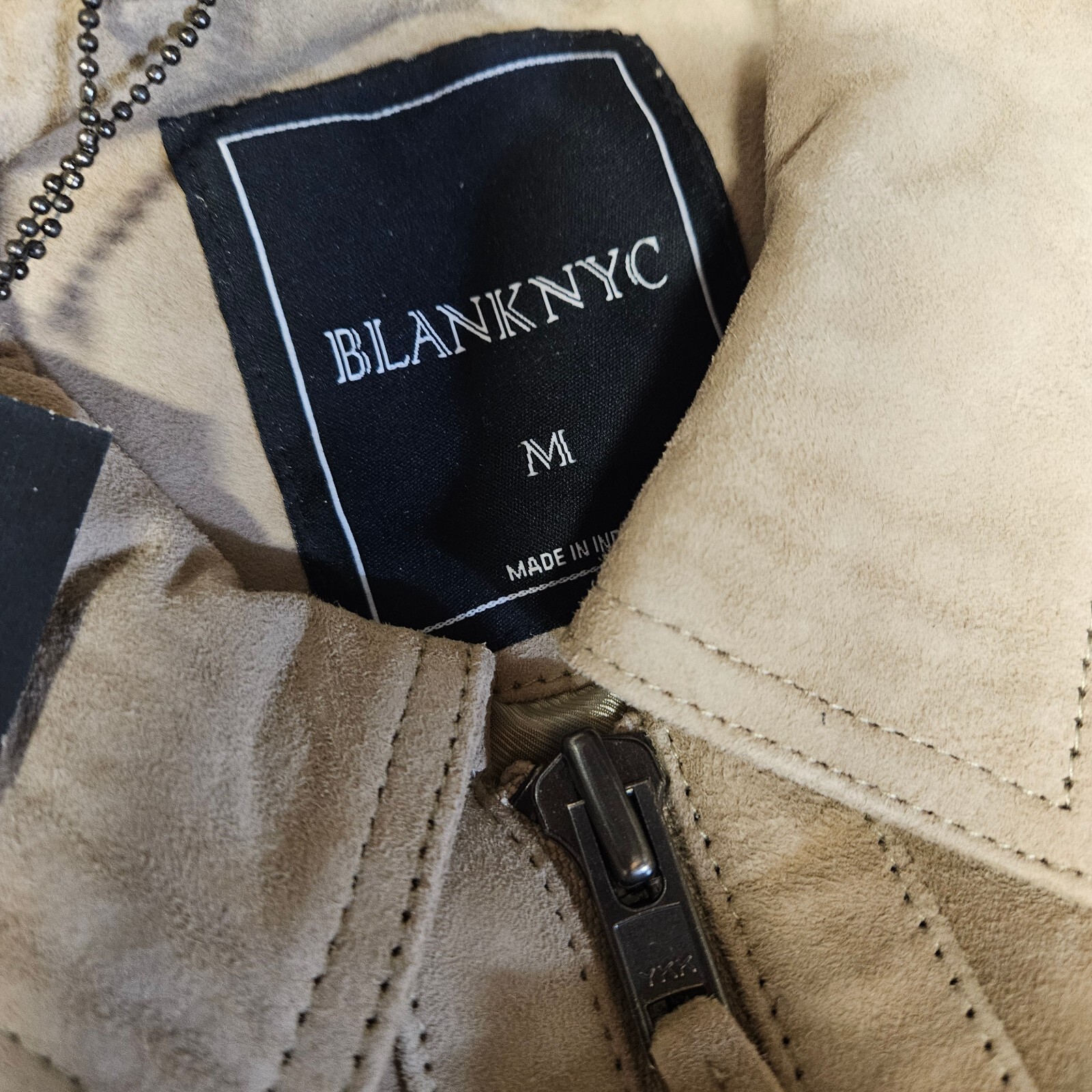 New BlankNYC Win or Lose Suede Trucker Jacket Mens M Tan Leather Zip Blank NYC