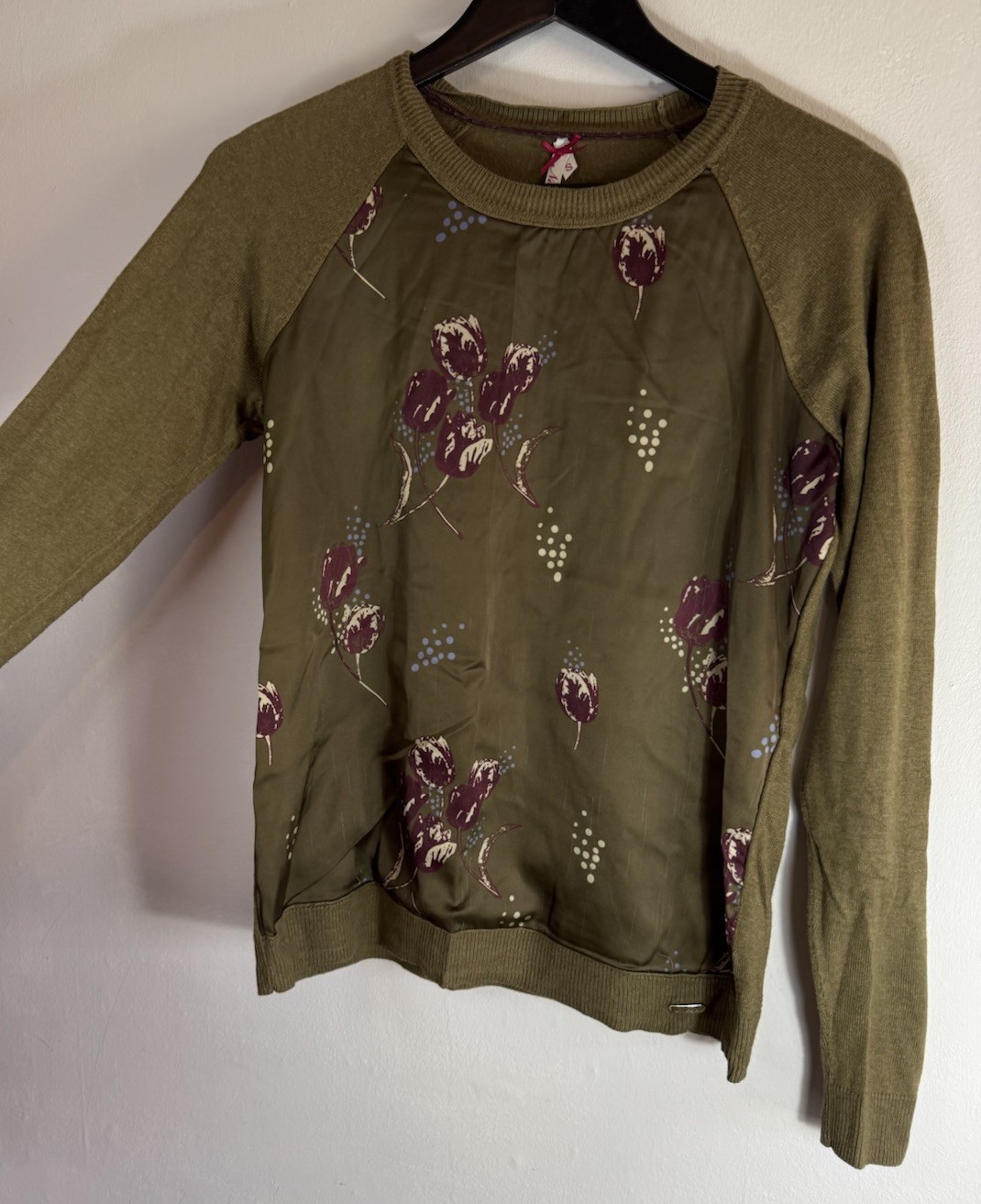 Ness Scotland Jumper With Flower Detail UK Small Jungle Green Nylon Cotton Blend
