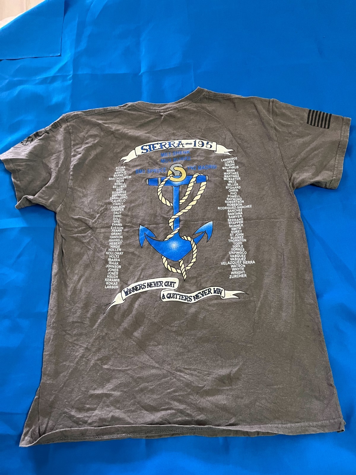SIERRA 195 Navy Military Gray Graphic T-Shirt Anchor Back Print Adult Mens M