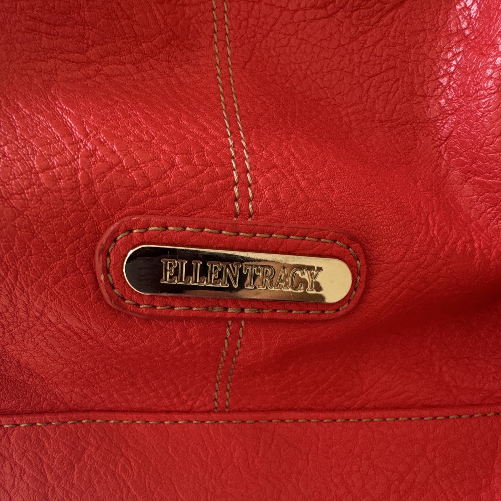 Ellen Tracy Red Pebbled Shoulder Bag Zip Closure Silver Hardware Double Handles
