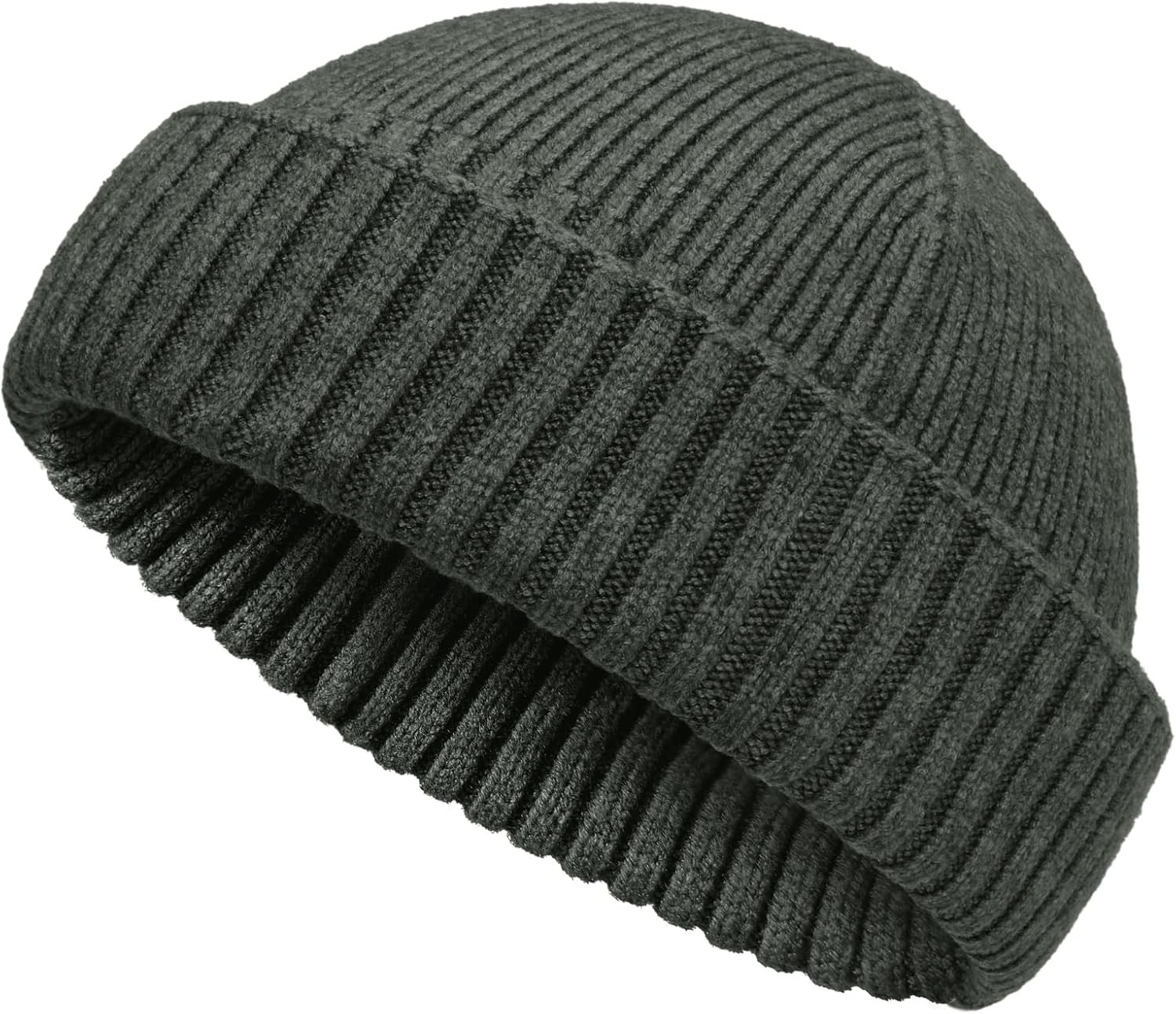 Wool Double Cuff Beanie for Men Women Warm Winter Fisherman Knit Cap