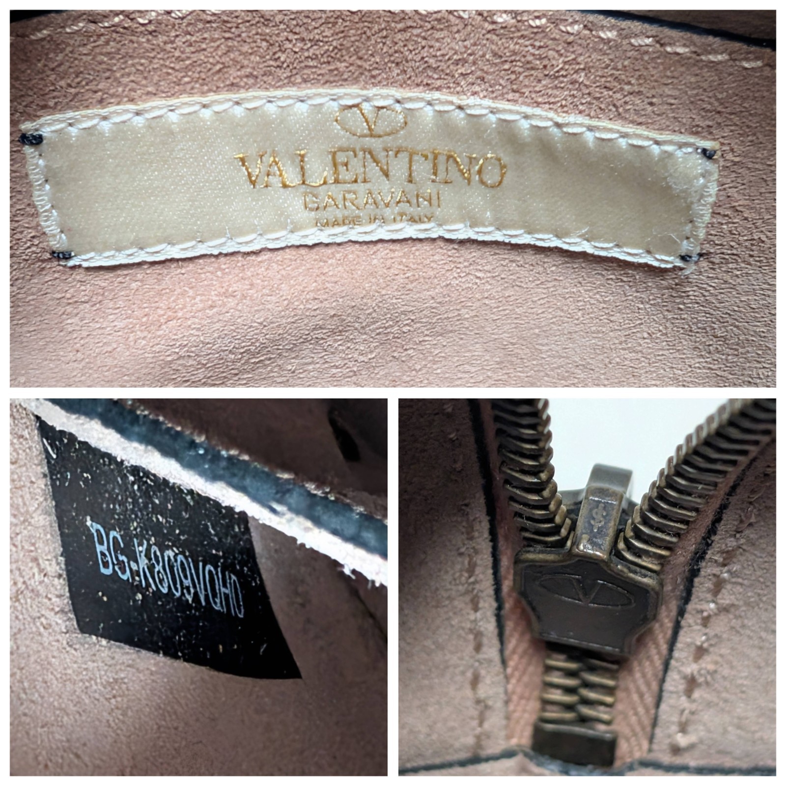 Valentino Garavani Shoulder Bag Purse Rock Studs Leather Beige