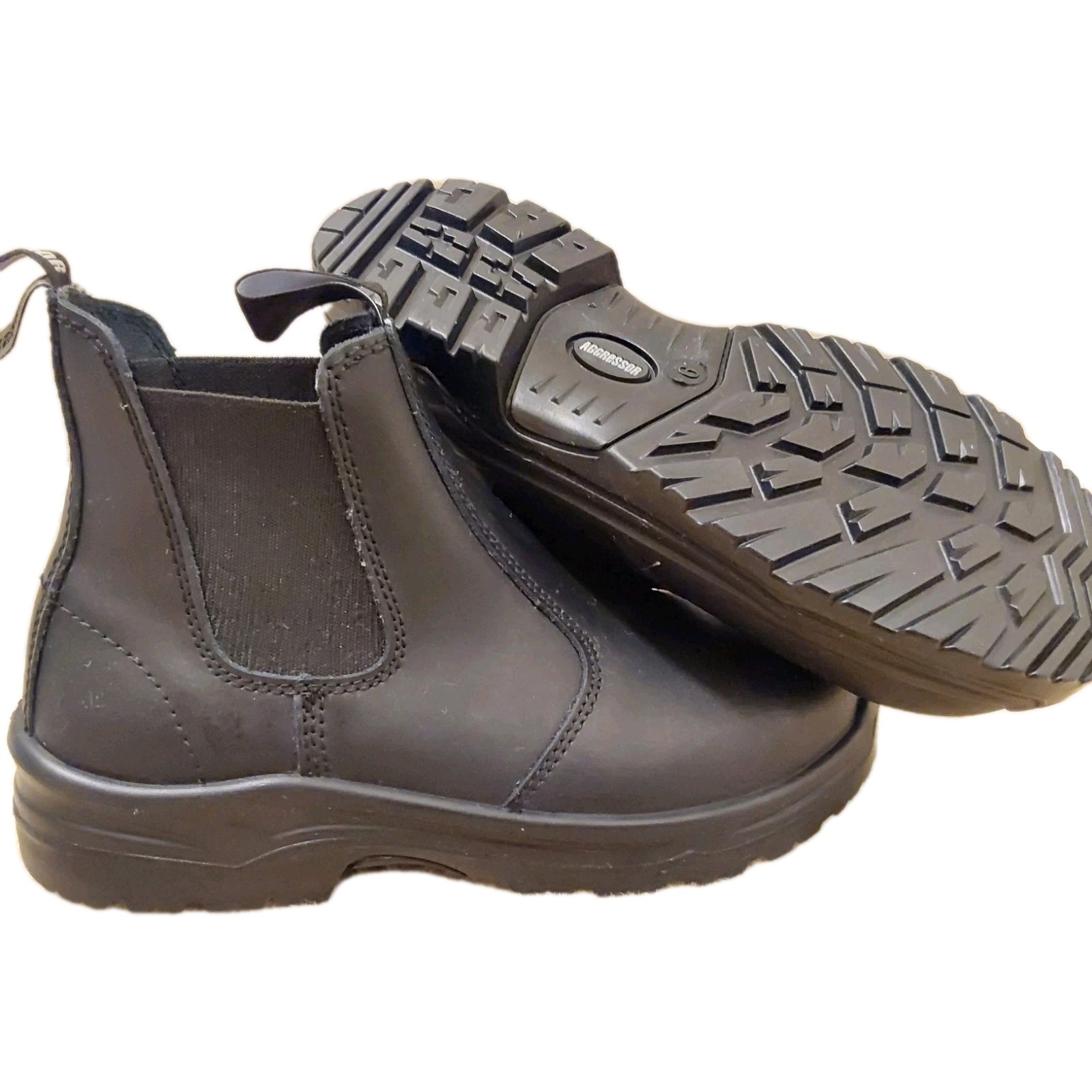 NEW Aggressor Black Leather steel toe Chelsea Boots Female US 9 Standard Width