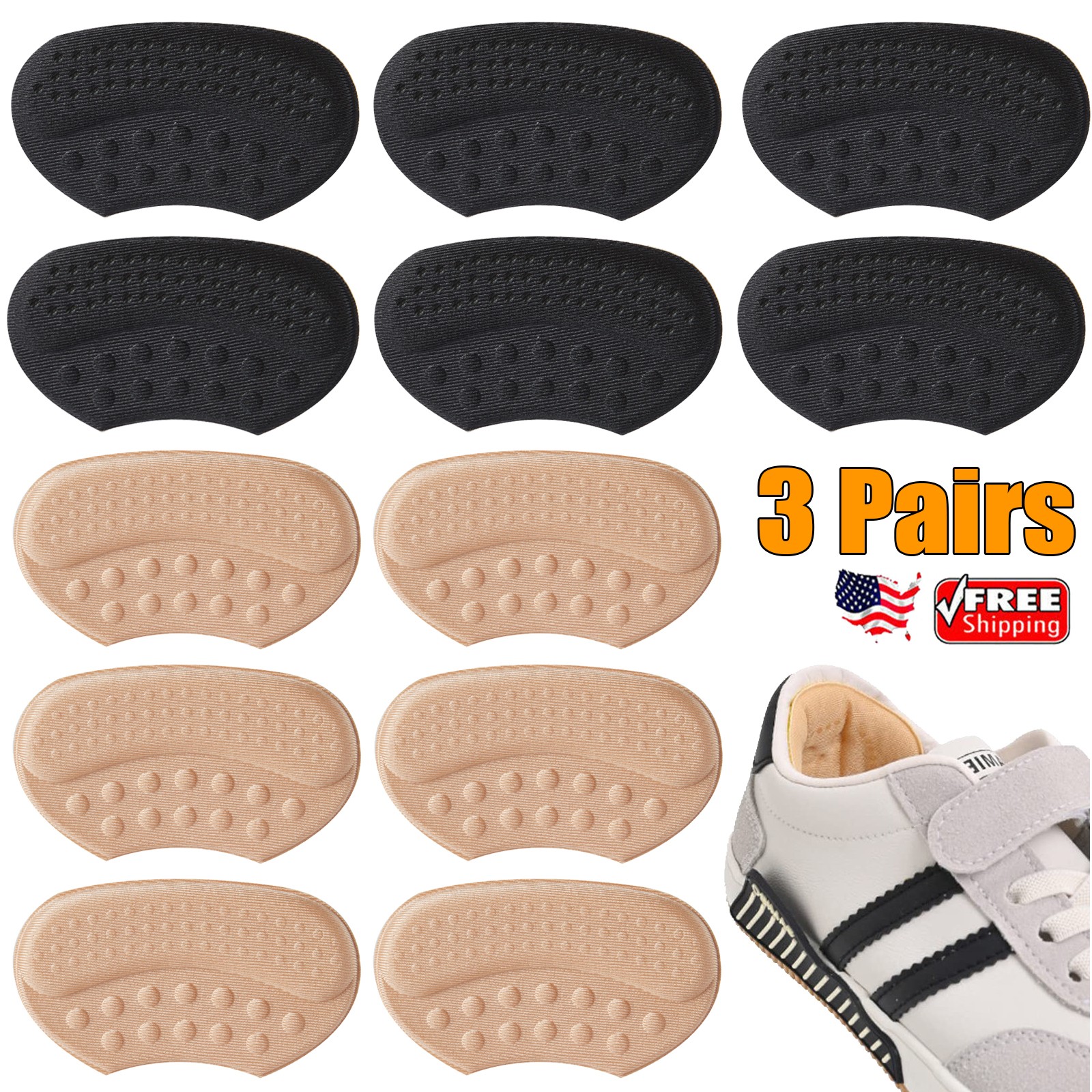3Pairs Soft Fabric Shoe Pads Cushion Liner Grip Back Heel Inserts Insoles USA