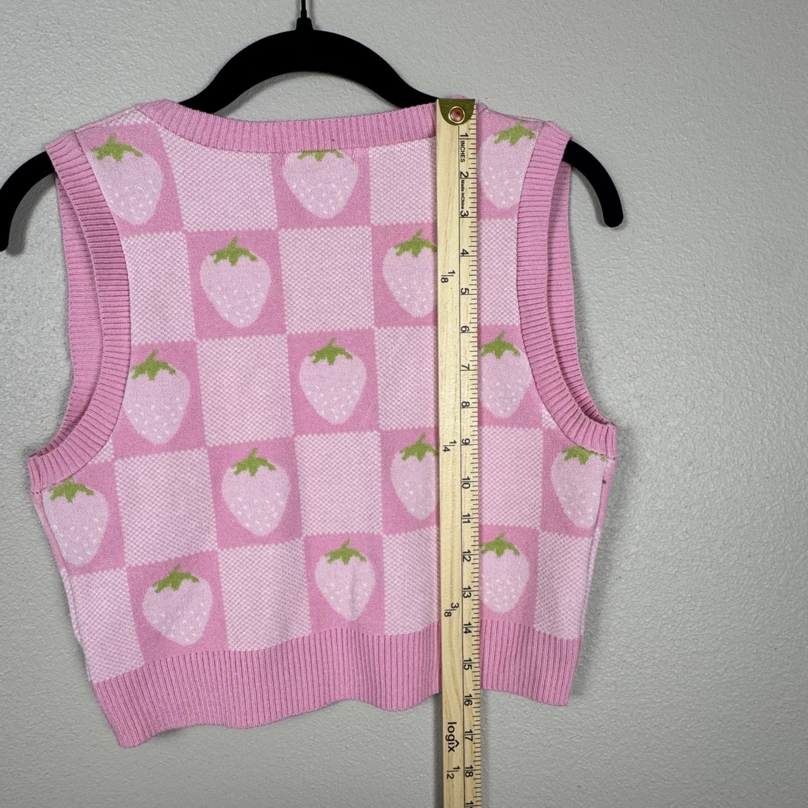 Altar’d State Pink Checkered Strawberry Sweater Vest Coquette Knit Tank Top M