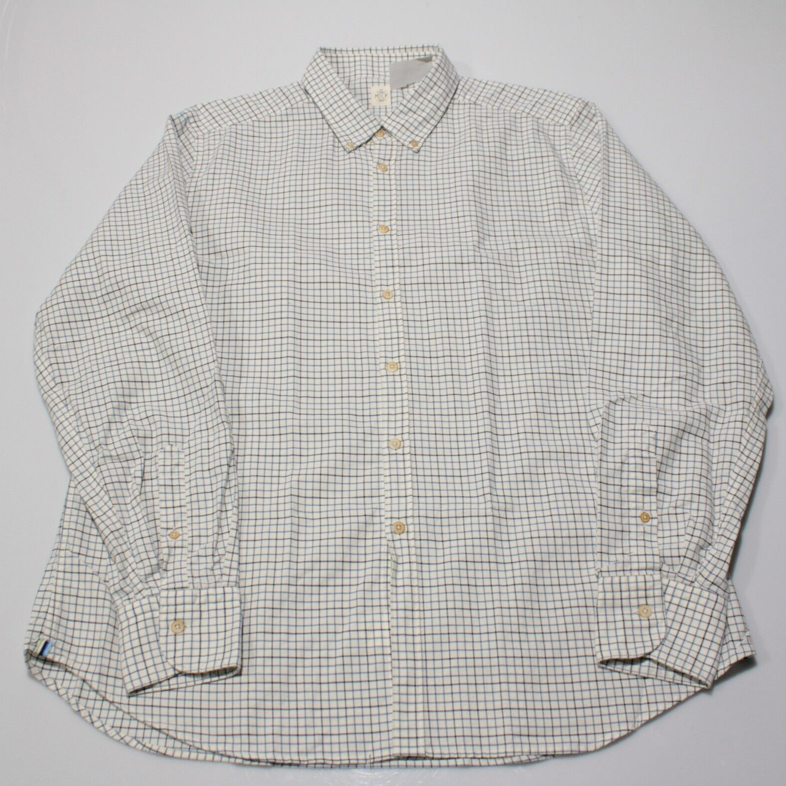 GMF NWOT Dress Shirt Size 44 17.5 in White with Blue Check 100% Cotton