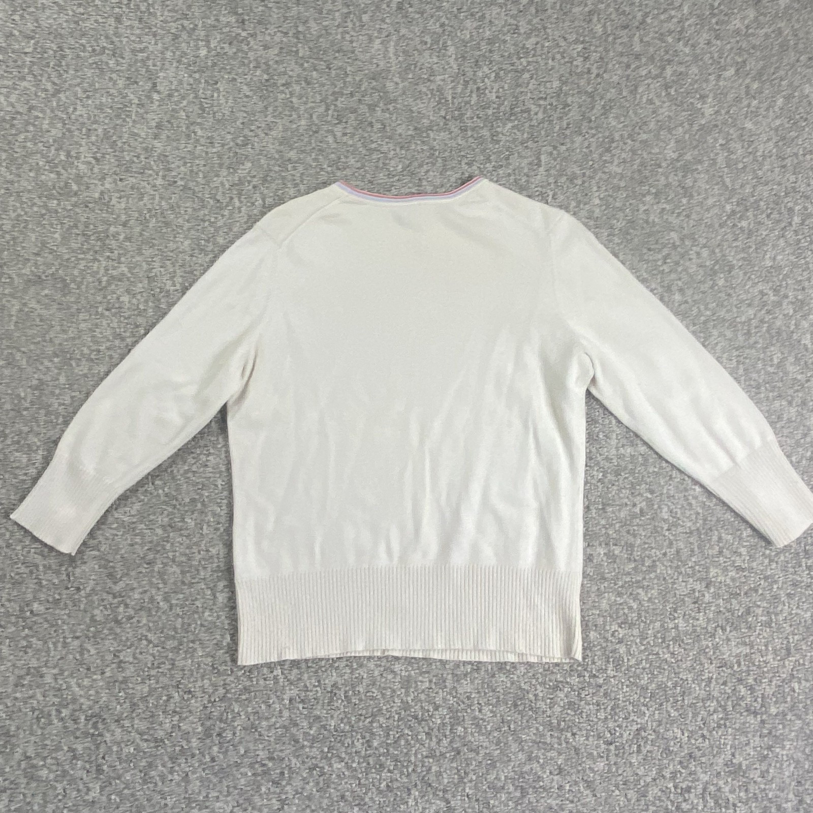 VTG GAP Sweater Womens Large Ivory Pink/Blue Crew Neck Cotton Cashmere Hong Kong
