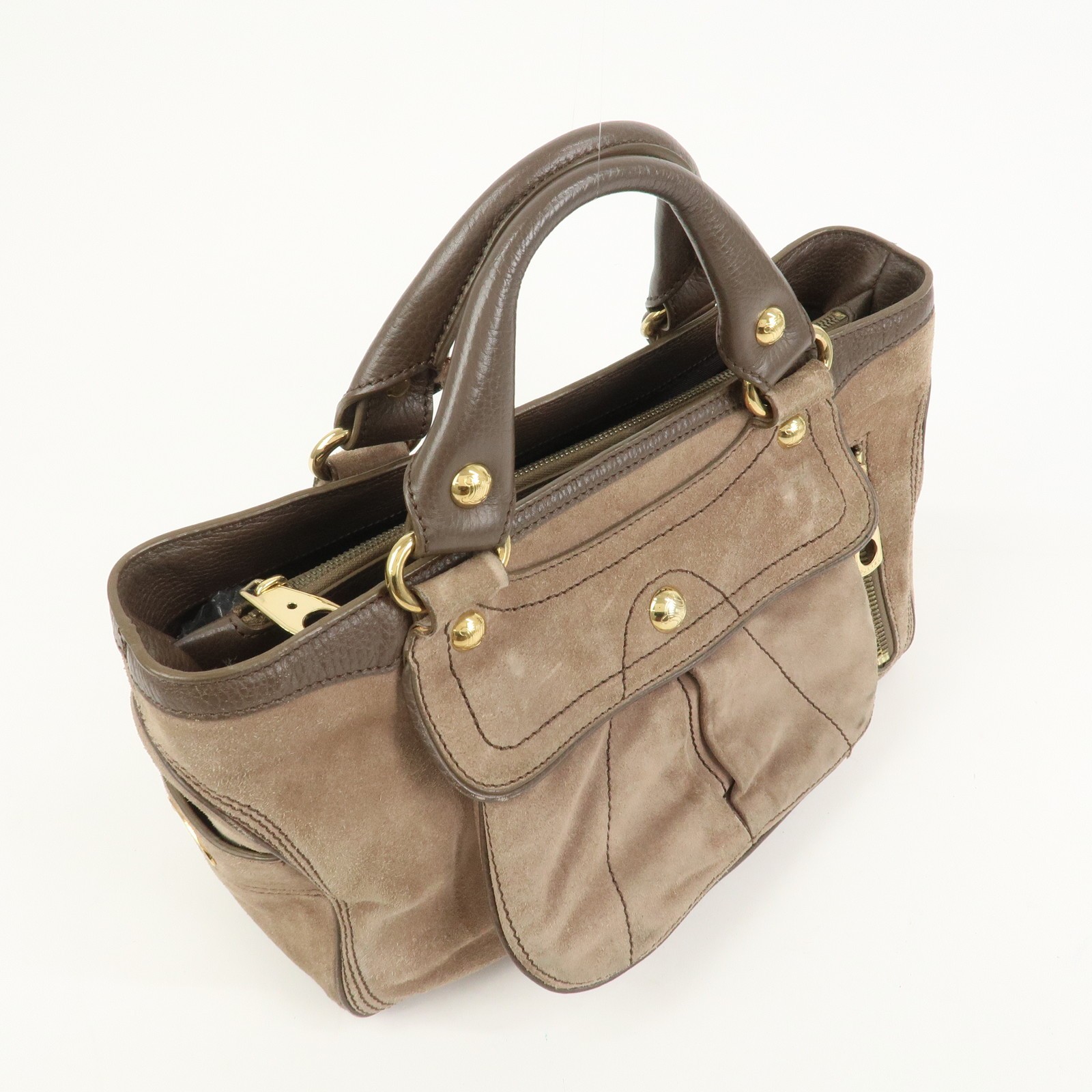 CELINE Boogie Bag Suede Leather Hand Bag Beige Brown Authentic Used F/S