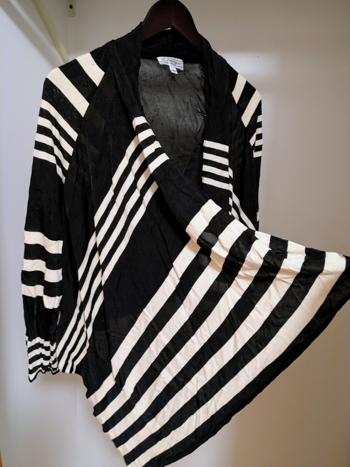 St. John Sport Black & White Striped open front Knit Cardigan Sweater S