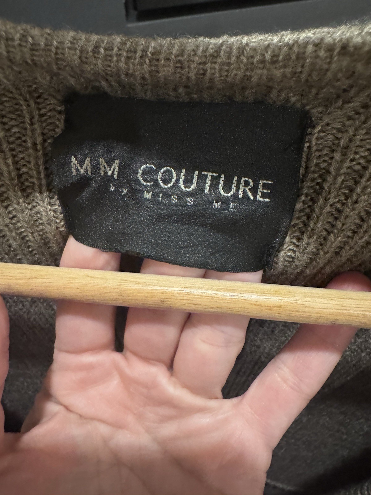 Small Taupe Ruffle Front Wool Blend Knit Cardigan Sweater