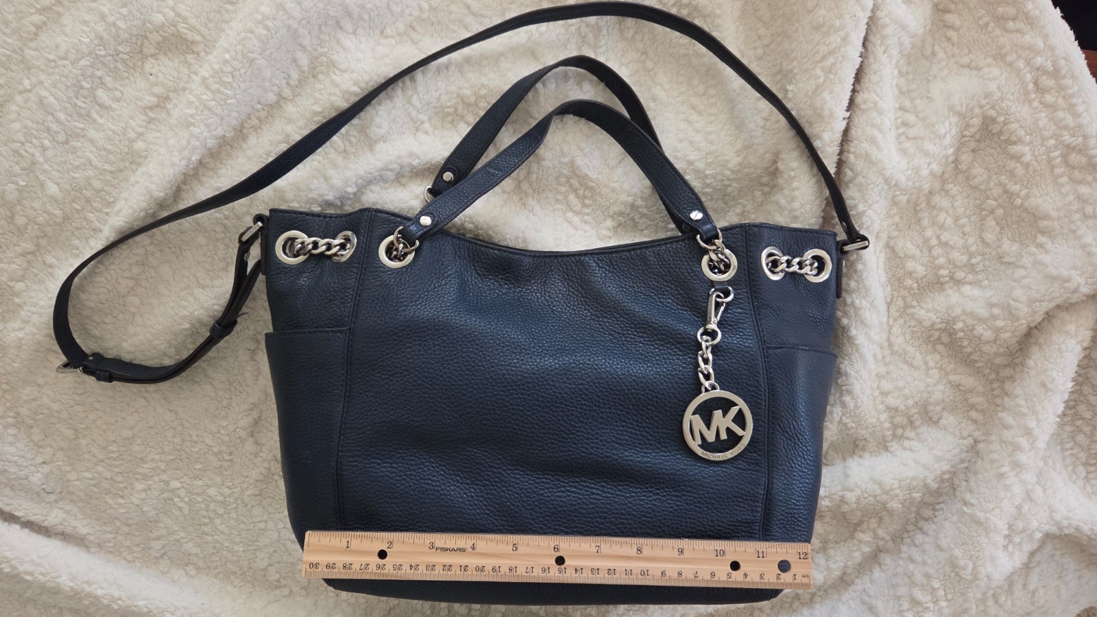 Michael Kors Jet Set Chain Large Leather Shoulder Tote Navy Used (read desc)