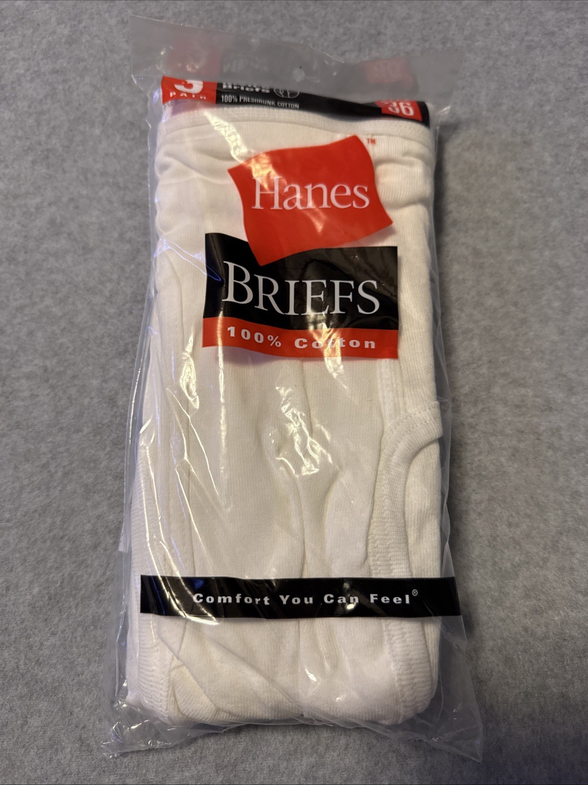 Vintage 2000 Men’s Hanes Briefs 3 Pack Size 36 Sealed 100% Pre Shrunk Cotton
