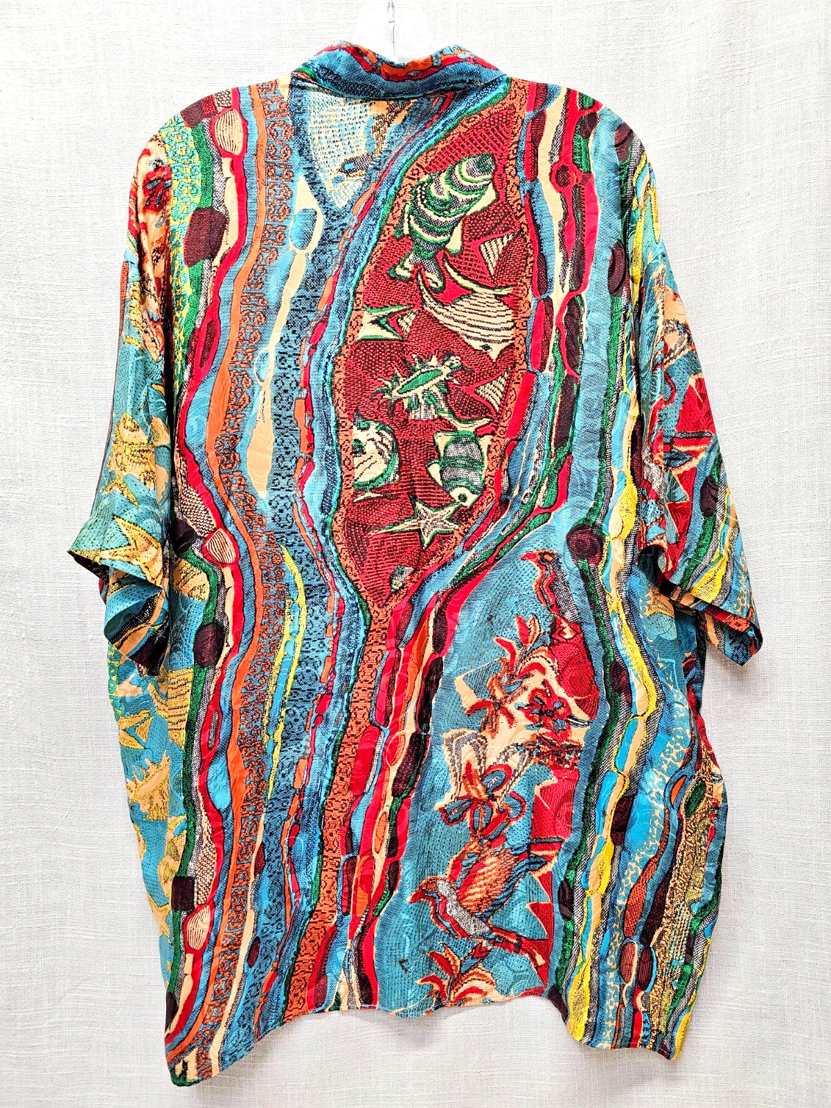 COOGI 100% Silk Button Down Short Sleeve Starfish Size XL R-1 DS36
