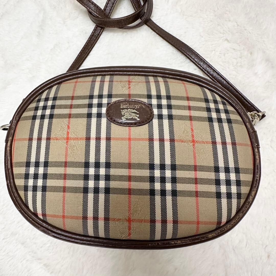 Burberrys Nova Check Canvas Leather Oval Camera Bag Vintage Shoulder Auth