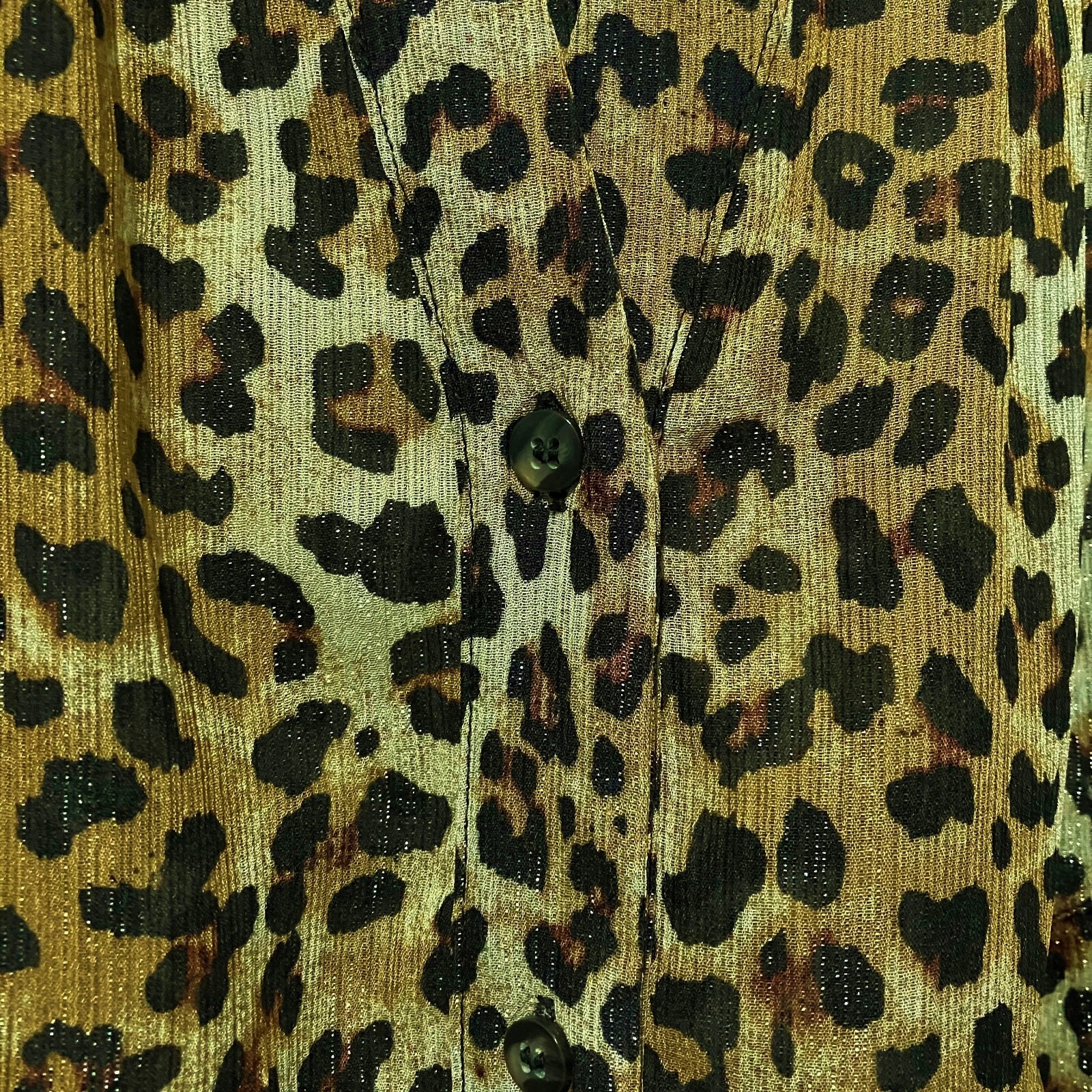 Soaked In Luxury Blouse Leopard Top Long Sleeve Button Down Animal Print Med New