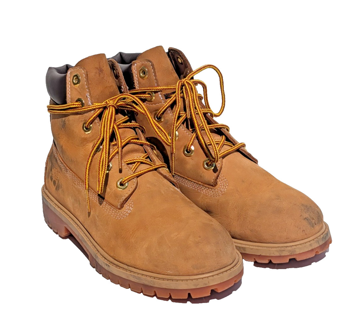 Timberland Boots Mens Boys 6 Premium Wheat Nubuck Tan Waterproof 12909 Lace Up
