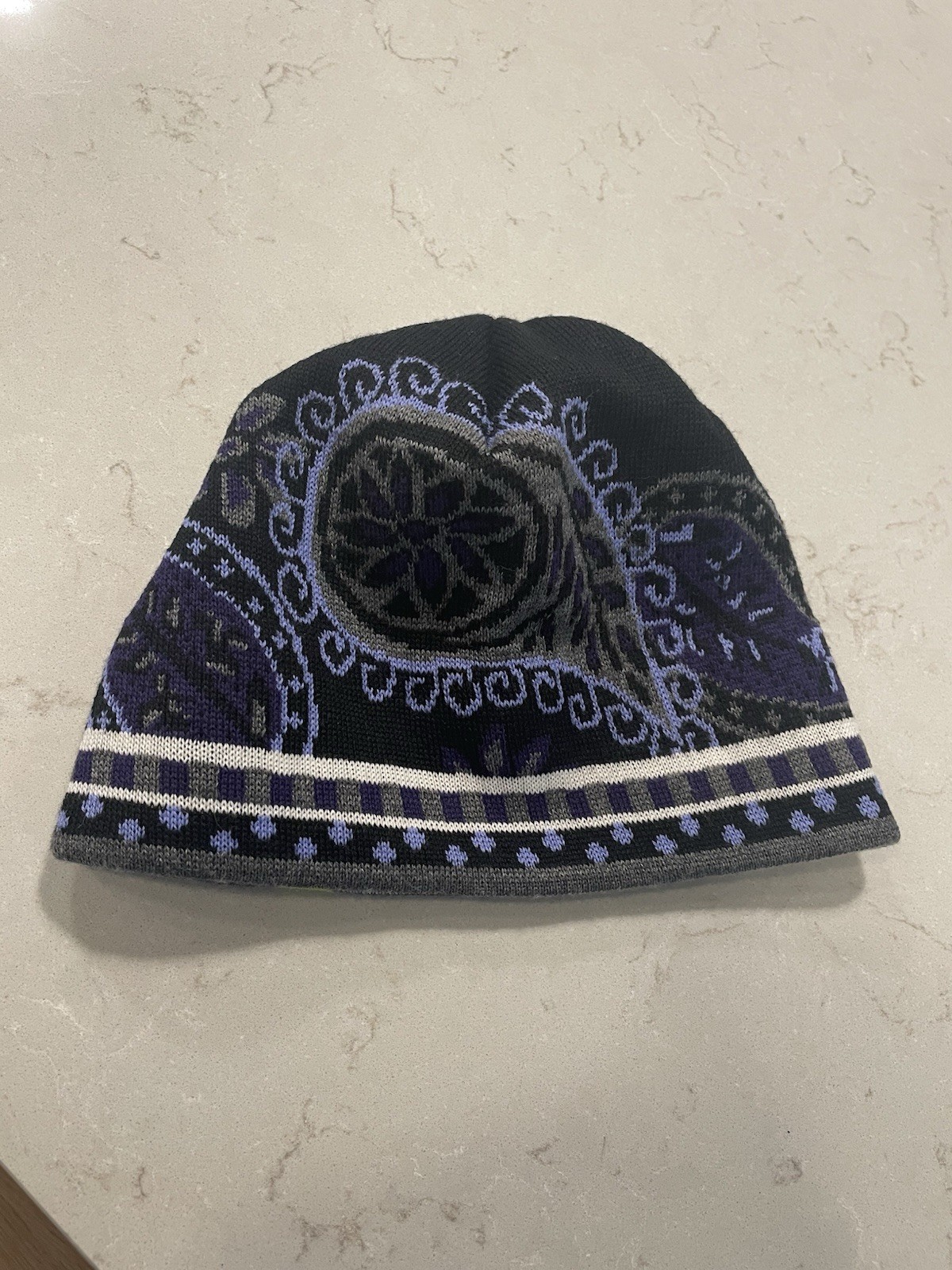 Smartwool Thermal Merino Reversible Beanie Blue Gray Geometric Pattern Wool Hat