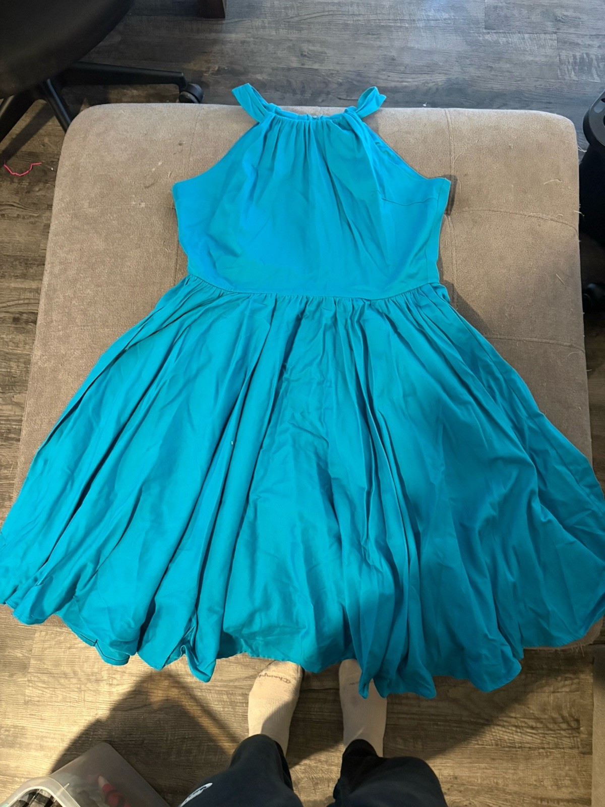 Pinup Couture Blue Solid A-Line Midi Dress 2X Plus Sleeveless High Neck Zip
