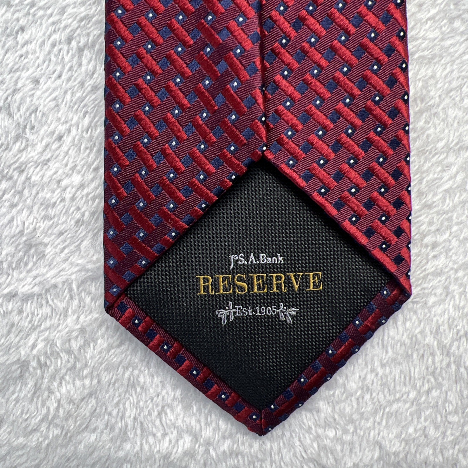 Jos. A. Bank Reserve Red Blue Geometric 3.25×59” 100% Silk Made In China