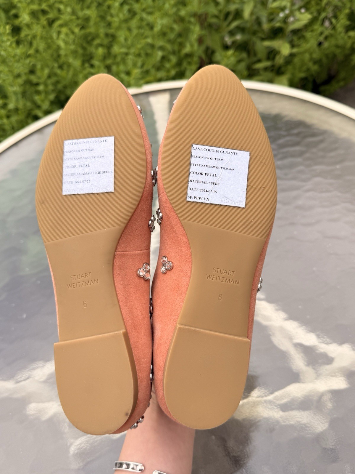 Stuart Weitzman Womens Ballet Flats US 6 Pink Suede Round Toe Bow Rhinestone