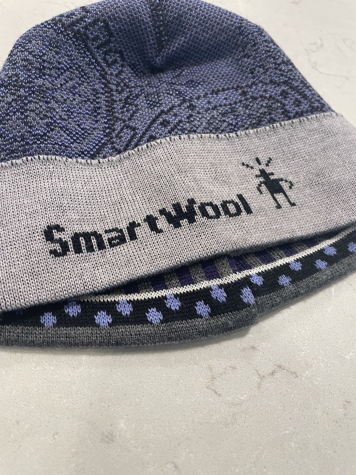 Smartwool Thermal Merino Reversible Beanie Blue Gray Geometric Pattern Wool Hat
