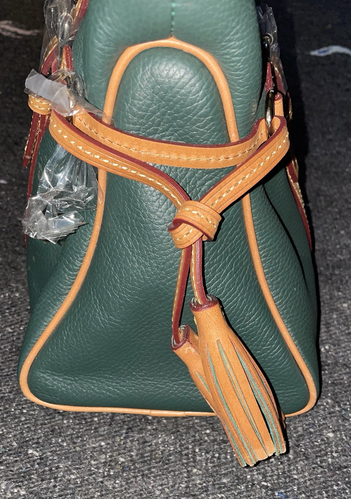 DOONEY & BOURKE Florentine Domed Buckle Satchel Green Tassel Bottom Studs