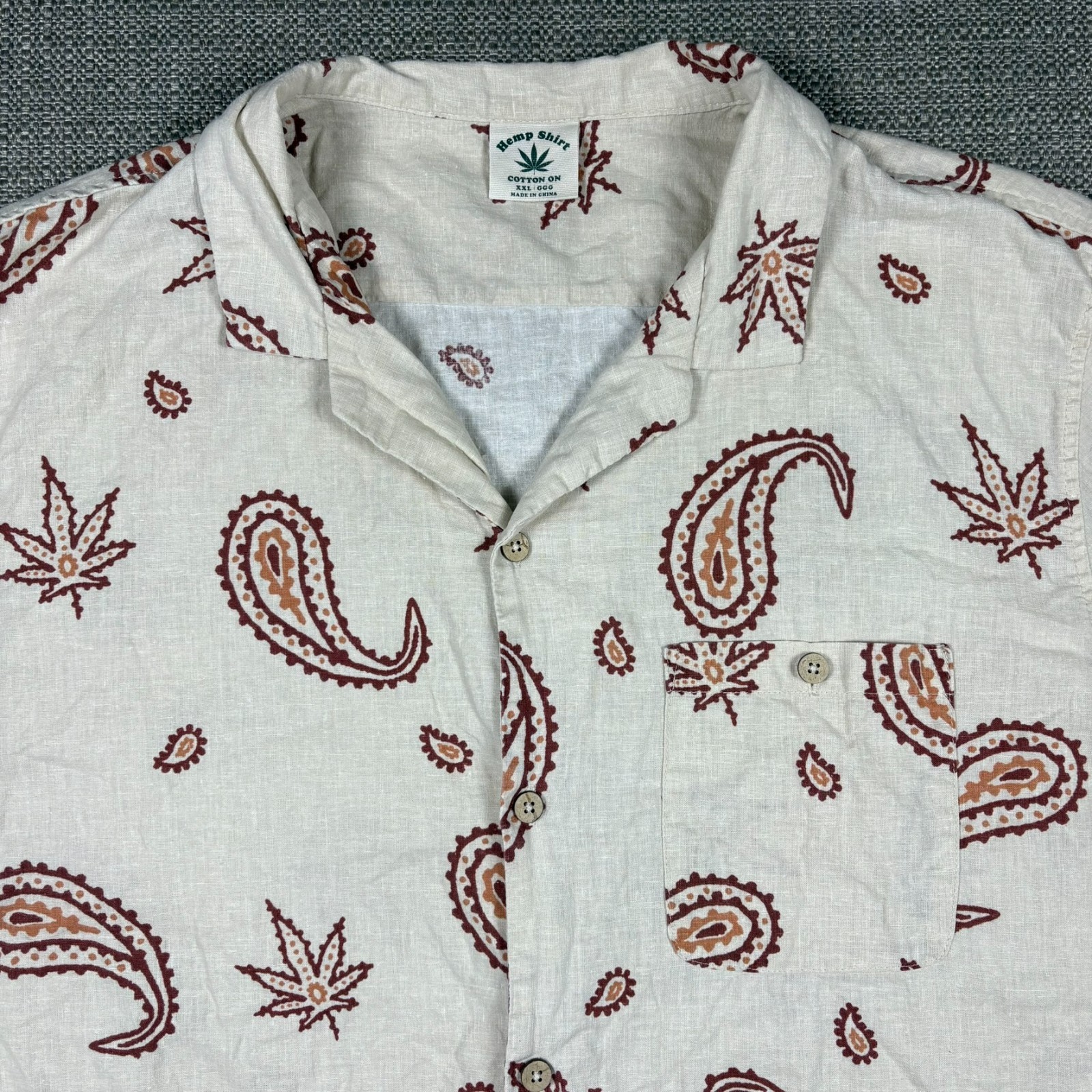 Cotton On Men’s Hemp Shirt XXL Hawaiian Short Sleeve White Cannabis Marijuana