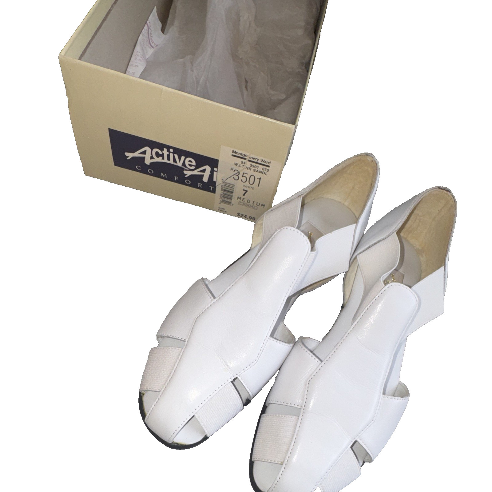Active Air Comfort 3501 Women’s White Leather Open Toe Slip-On Shoes 7M