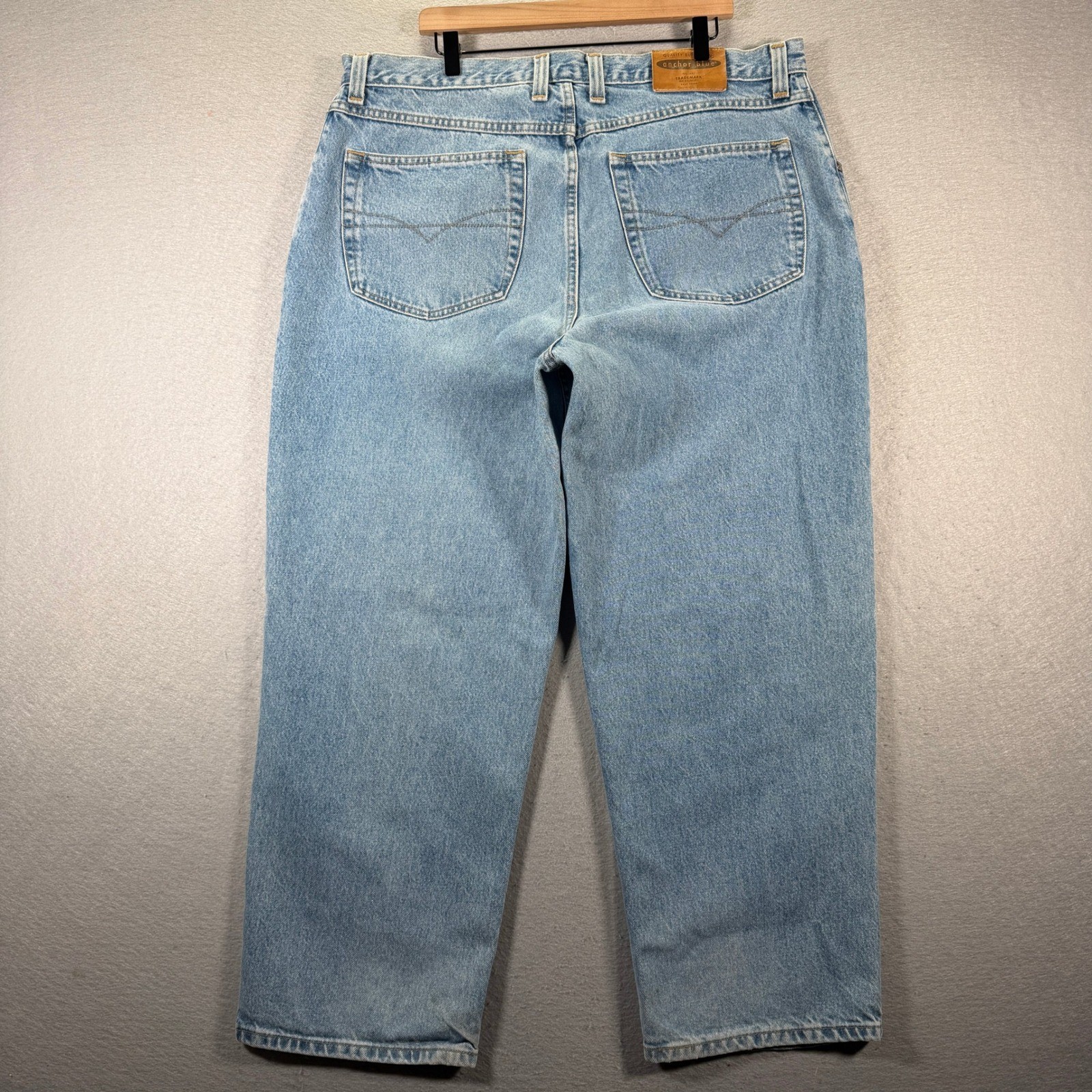 Vintage Anchor Blue Baggy Light Wash Denim Jeans Mens W42 L30 Cotton Made Mexico