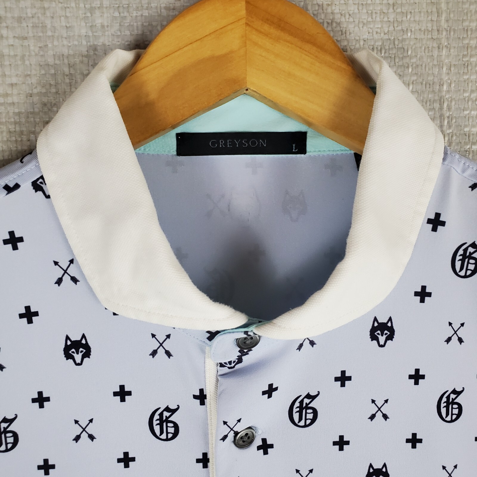 GREYSON Sz large Mens Cutaway Collar Polo Shirt Performance All Over Print Golf