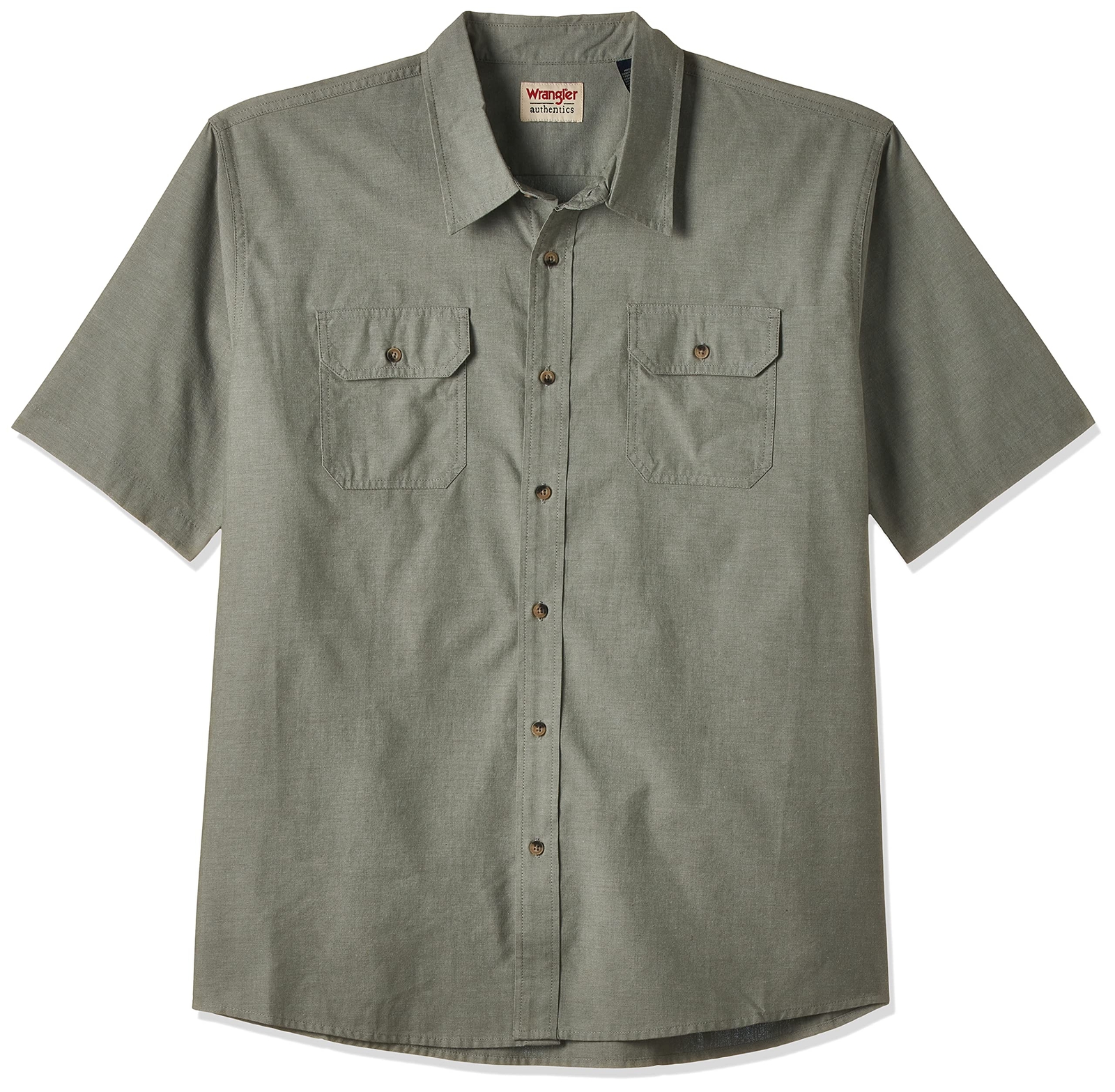 Wrangler Authentics Men’s Short Sleeve Woven Shirt | Sea Spray Chambray Large US