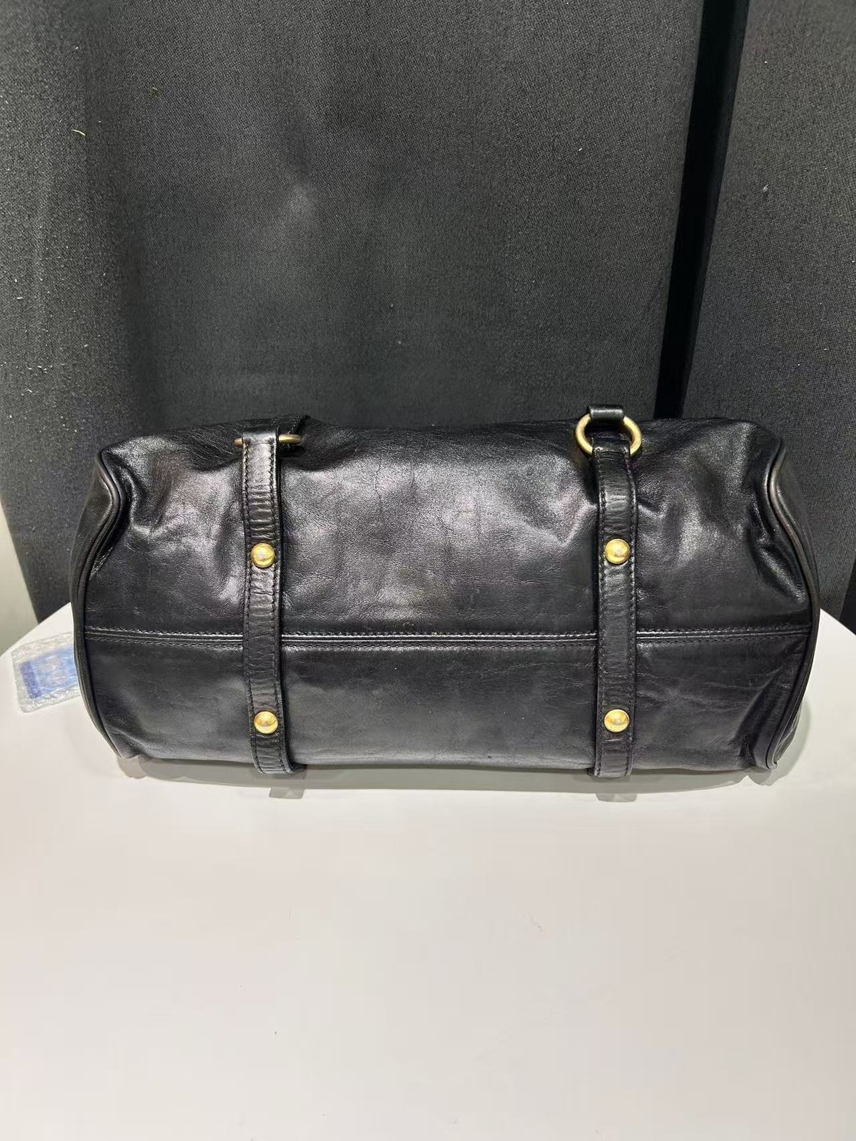 Authentic Miu Miu Biker Bow Large Black Oil Wax Leather Handbag Italy