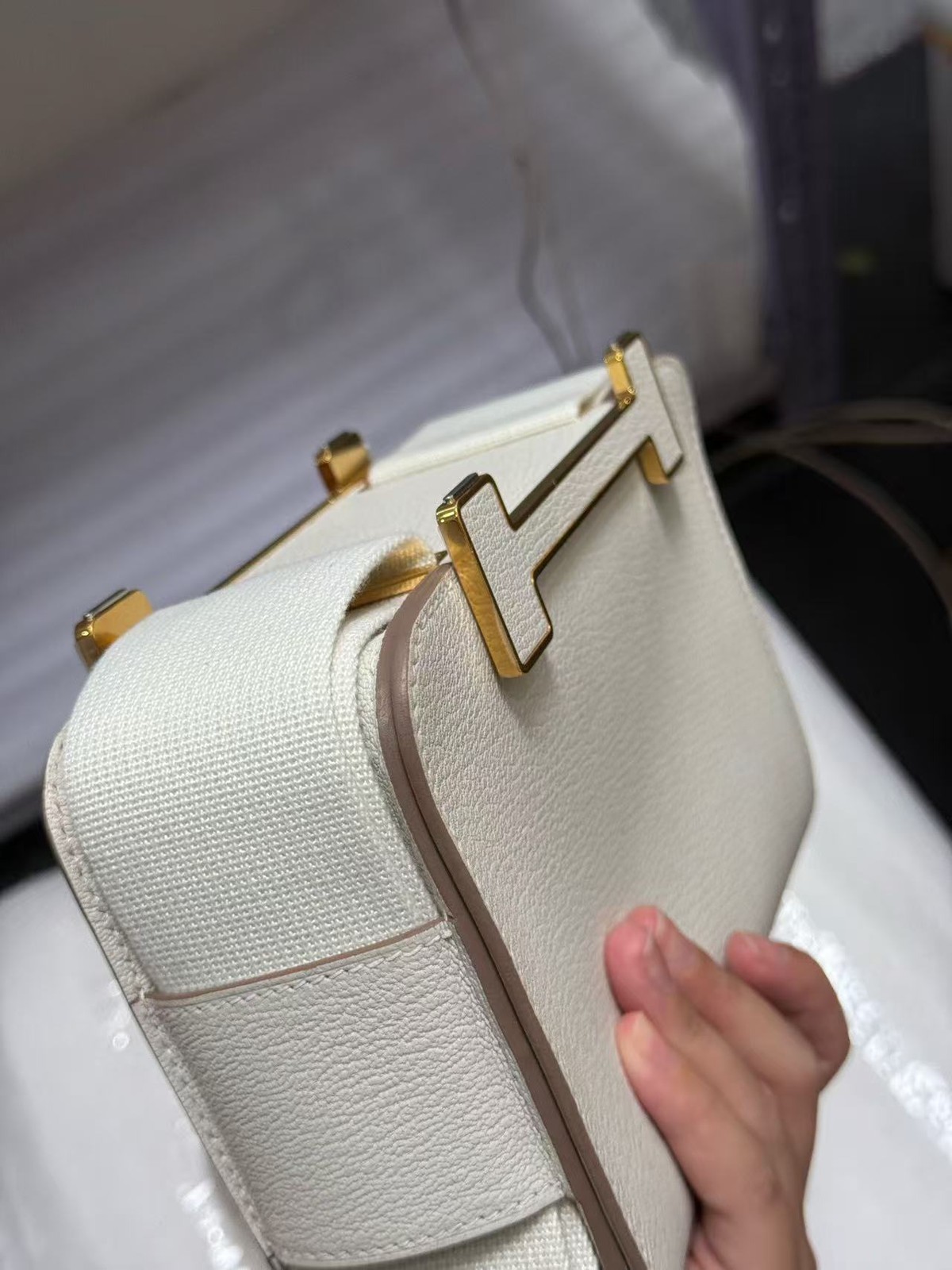 Auth Hermès Geta 20 Beton Chevre Mysore Leather Gold H Bar Hardware Flap Bag