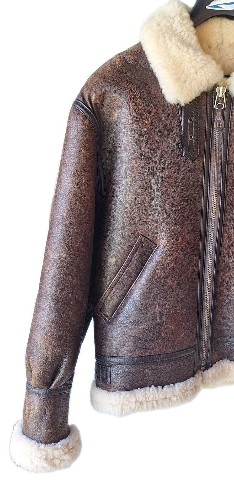 AVIREX Type B-3 Leather Flight Mouton Bomber Jacket brown size M 80’s Korea