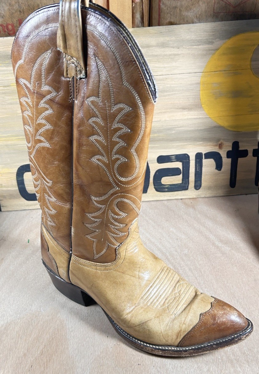 J. Chisholm Mens Two Tone Leather Western Cowboy Boots Size 10 D