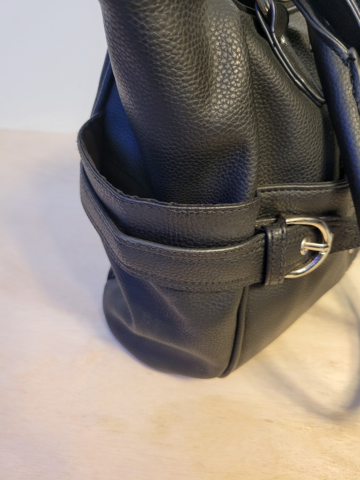 Rosetti Black Shoulder Bag Studded Buckle Accents Magnetic Zip Silver Hardware