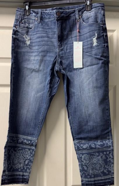 Laurie Felt Classic Denim Printed Stiletto Crop Jeans with Drop Hem Size 16