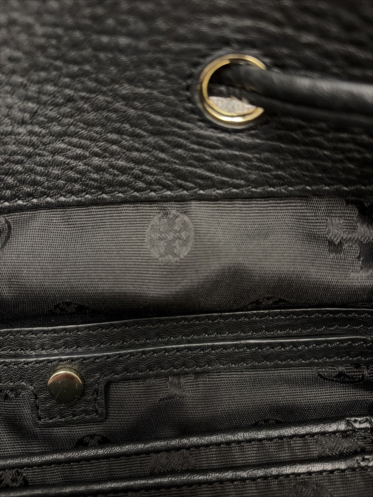 Tory Burch Black Pebbled Leather Backpack Handbag