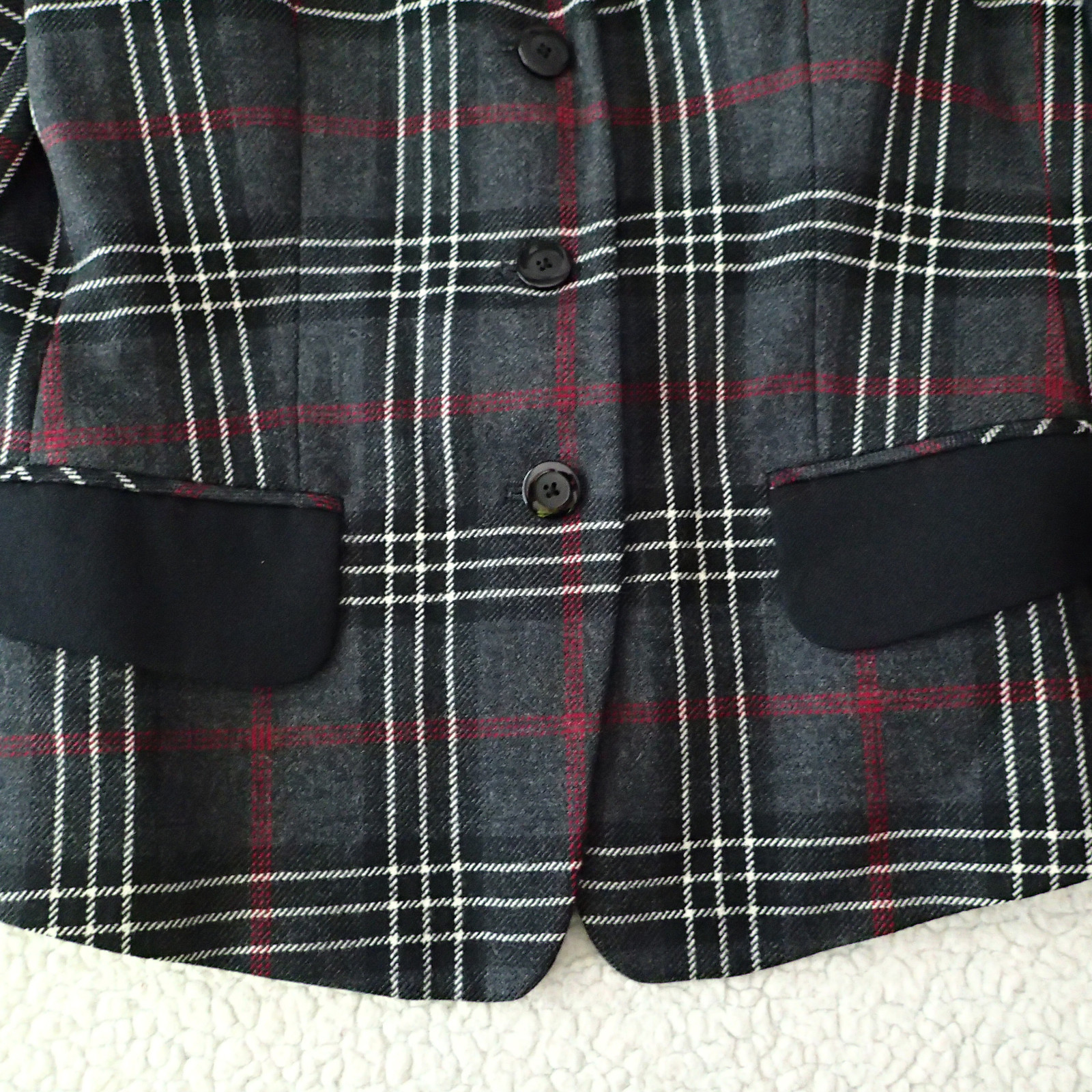 CLASSIQUES ENTIER sz M,TOP,BLAZER, tweed charcoal white red black plaid wool ar