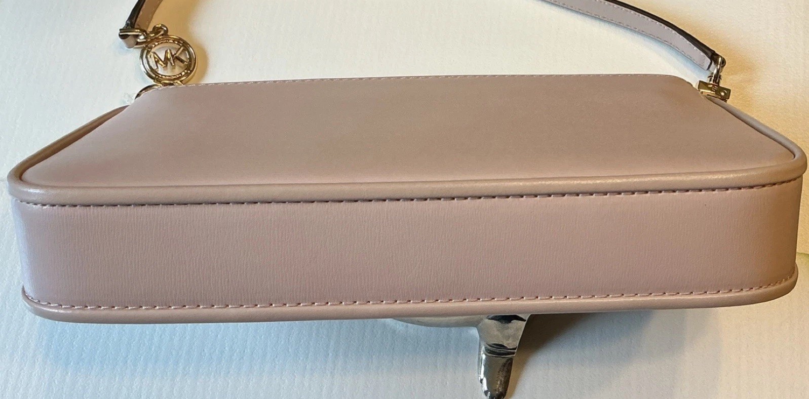 Michael Kors Beige/Pink Small Shoulder Bag Gold Hardware Clasp Chain
