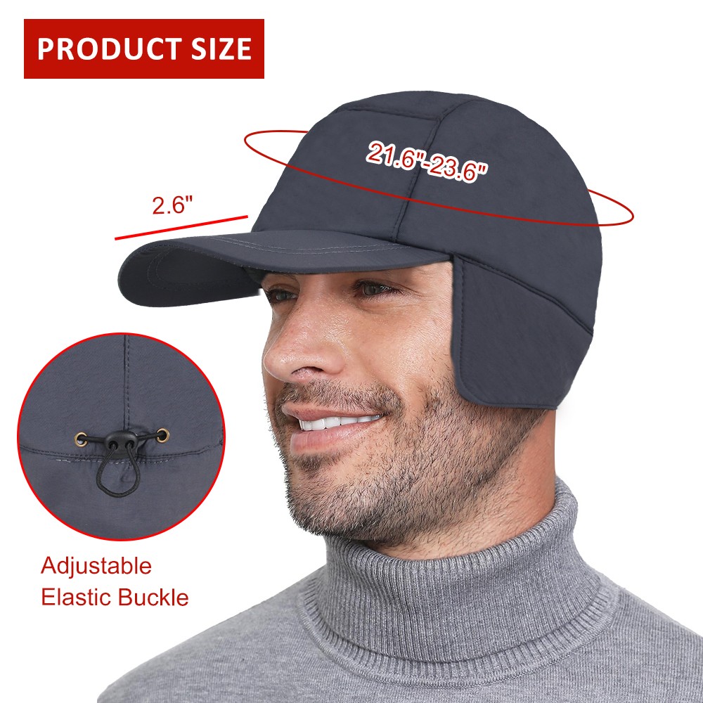 Waterproof Winter Fleece Hat with Ear Flaps Outdoor Warm Thermal Baseball Cap