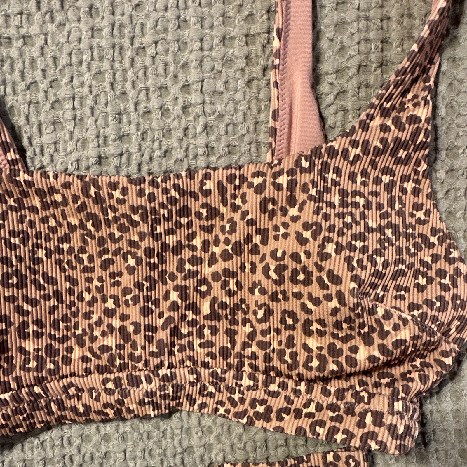 Aerie Ribbed Leopard 2-Piece Bikini Set Bralette Top Cheeky Bottom XS/S