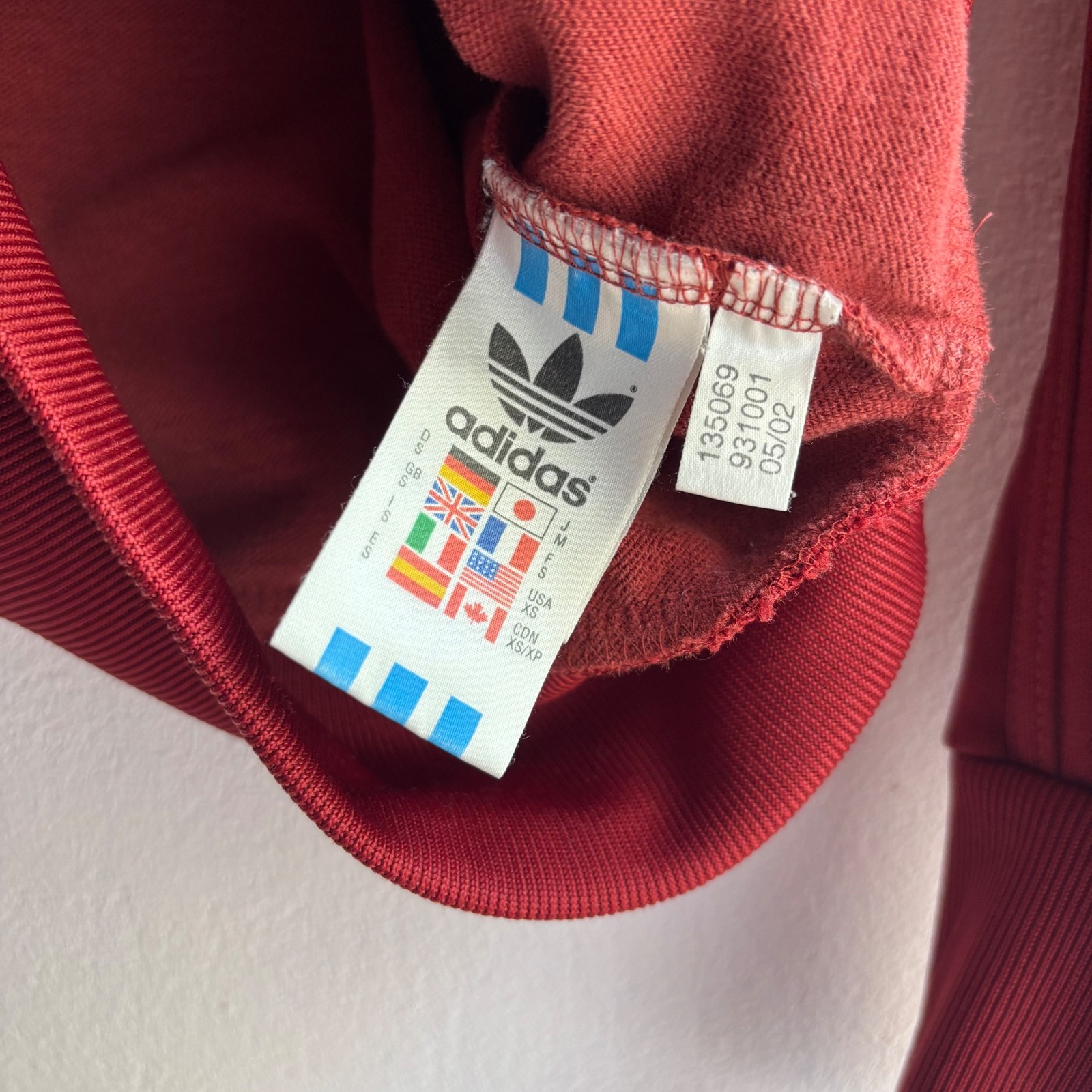 Y2K 2002 Adidas Originals Track Jacket Burgundy Red Trefoil Flag Tag Size S