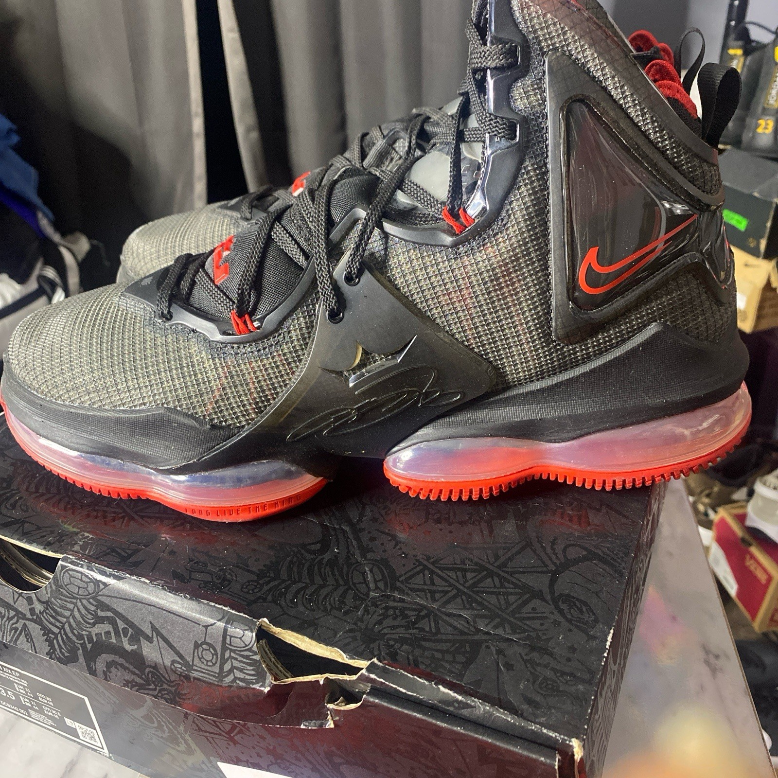 Nike LeBron 19 EP Bred DC9340-001 Black Red Basketball Sneaker