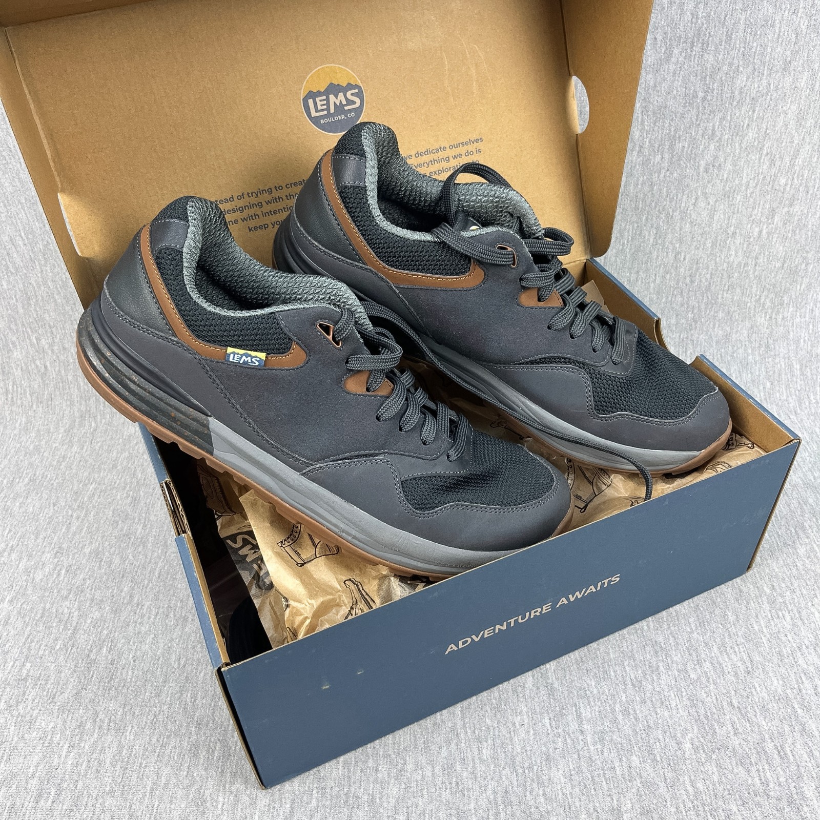 Lems Trailhead Shoes Mens 12.5 Women 14 Stormy Night Minimalist Hiking EXCELLENT