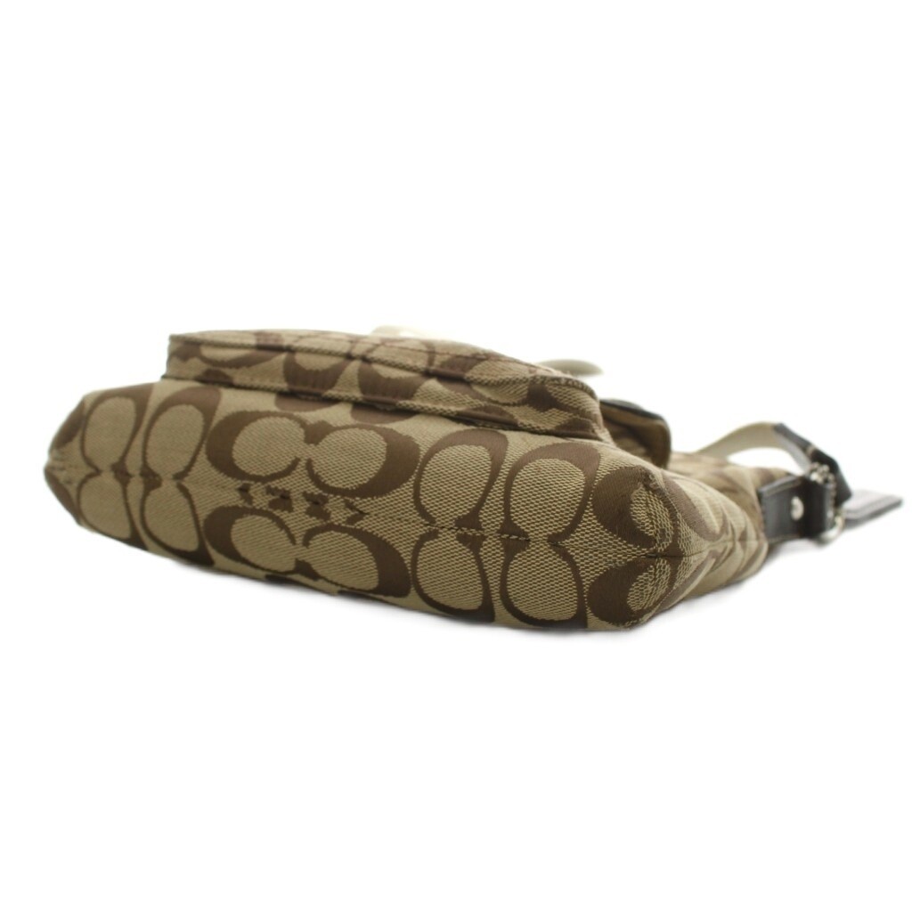 Coach Signature Canvas Leather Shoulder Bag Beige Brown Women 18cm 17.5cm