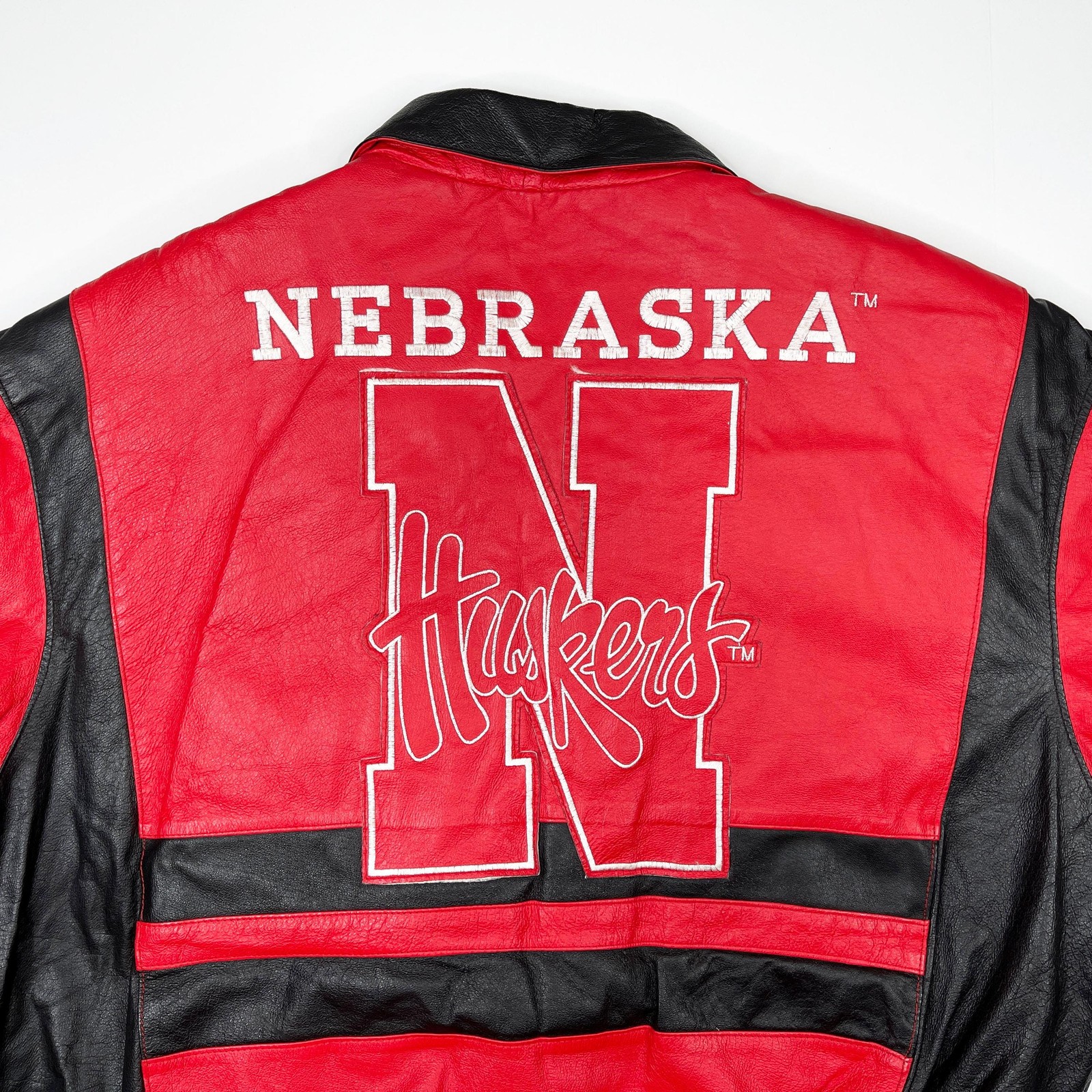 Vintage Nebraska Cornhuskers Jacket • 90s NCAA Huskers Leather College Phase XXL